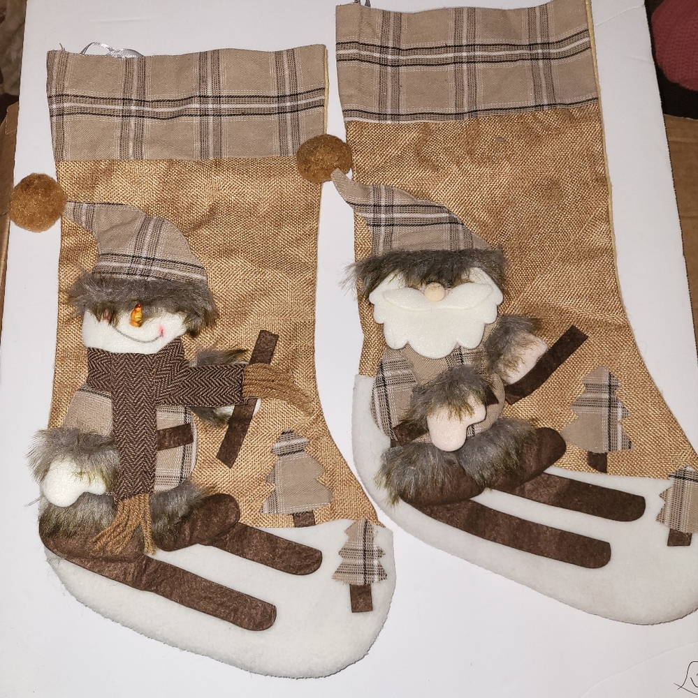 LOT OF 2 Christmas Stockings. 1 Snowman & 1 Santa.